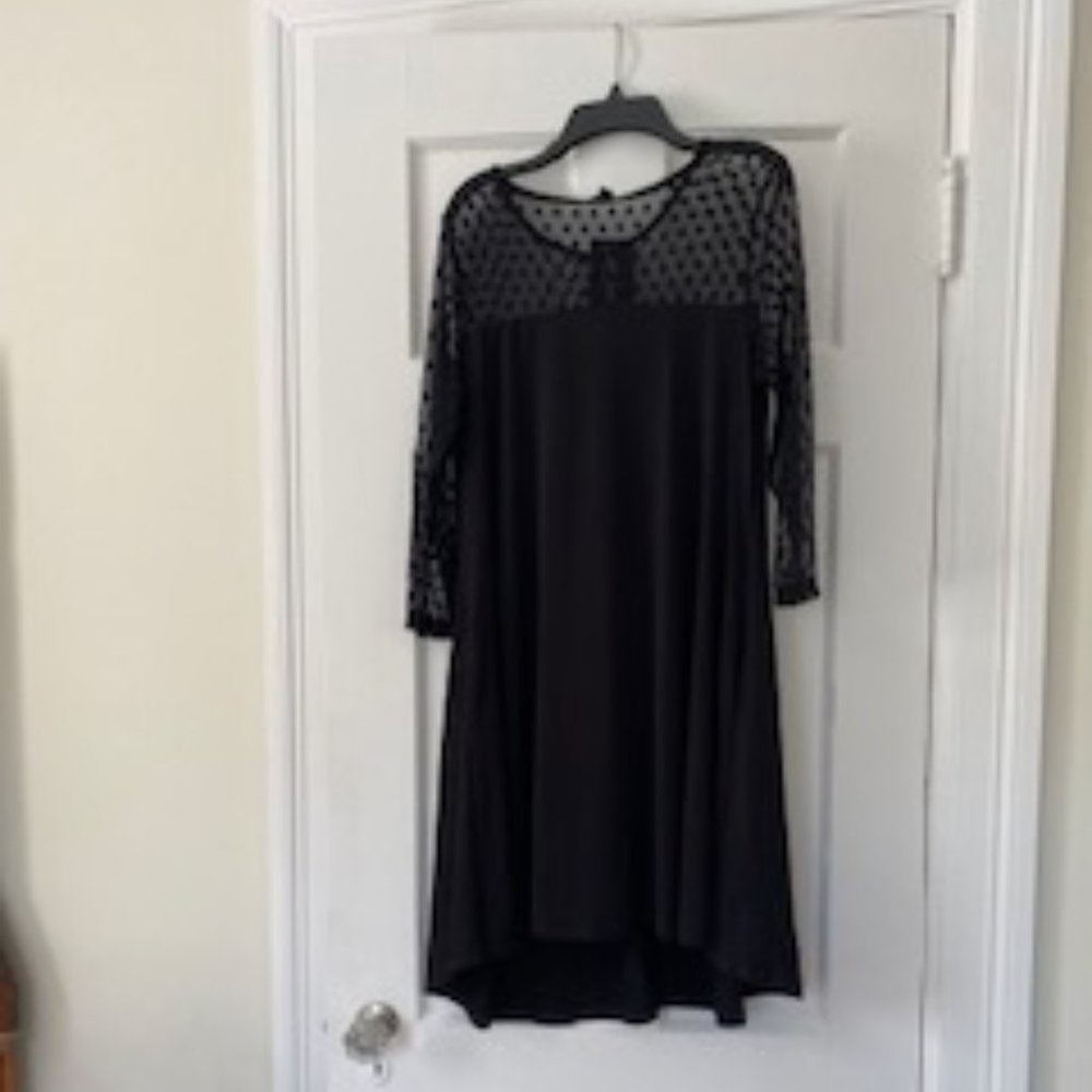 Nina Leonard Mesh Yoke Trapeze Dress